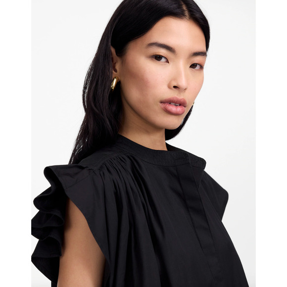 Madewell Flutter Sleeve Button Front Mini Dress Poplin Black Relaxed XXL NWT - Picture 5 of 14